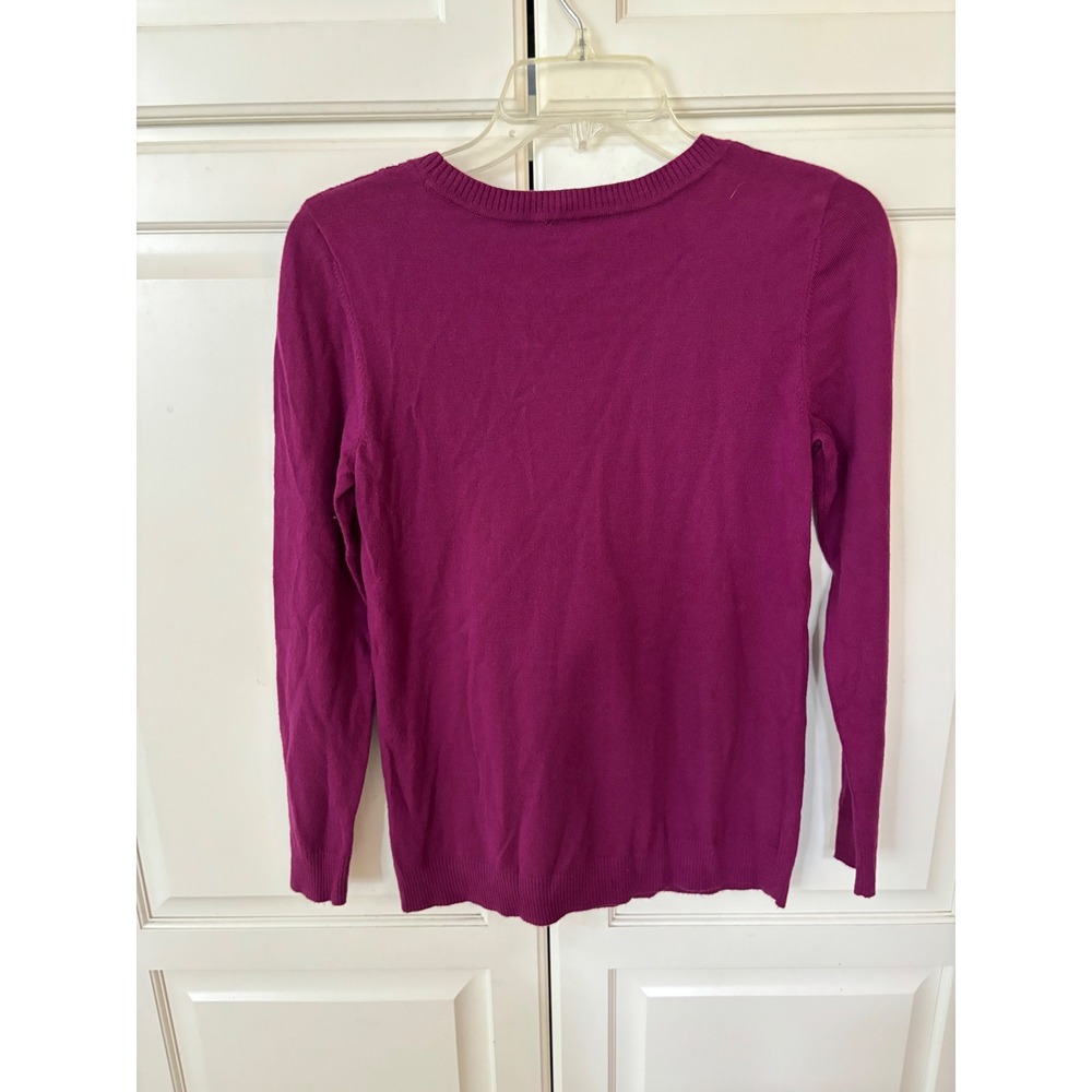 Talbots Petite Magenta Purple Cable Knit Pointelle Yoke Cotton Blend Sweater SP - Picture 4 of 5